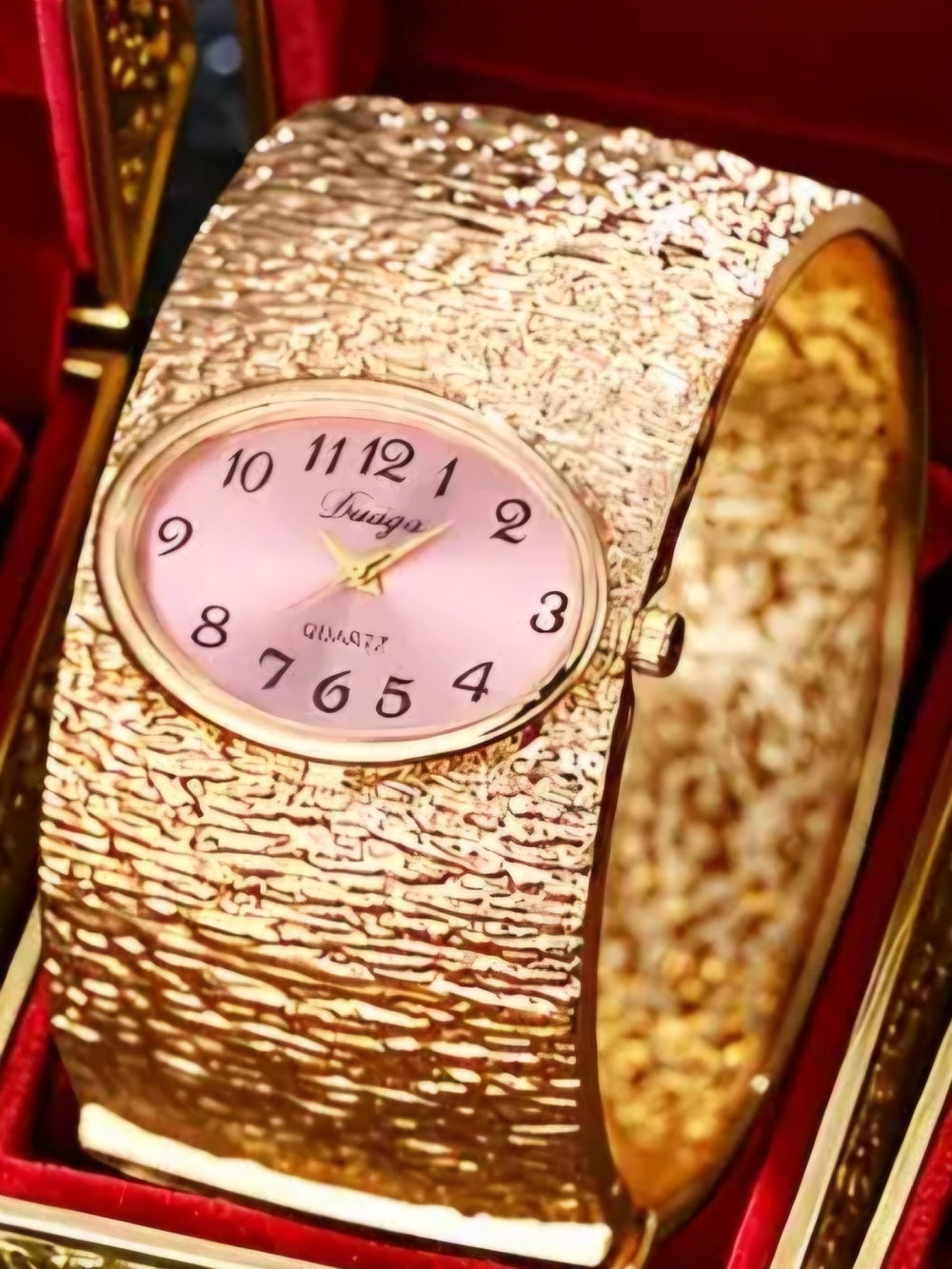 Duaga Pink Oval Face Bangle Bracelet Statement Watch